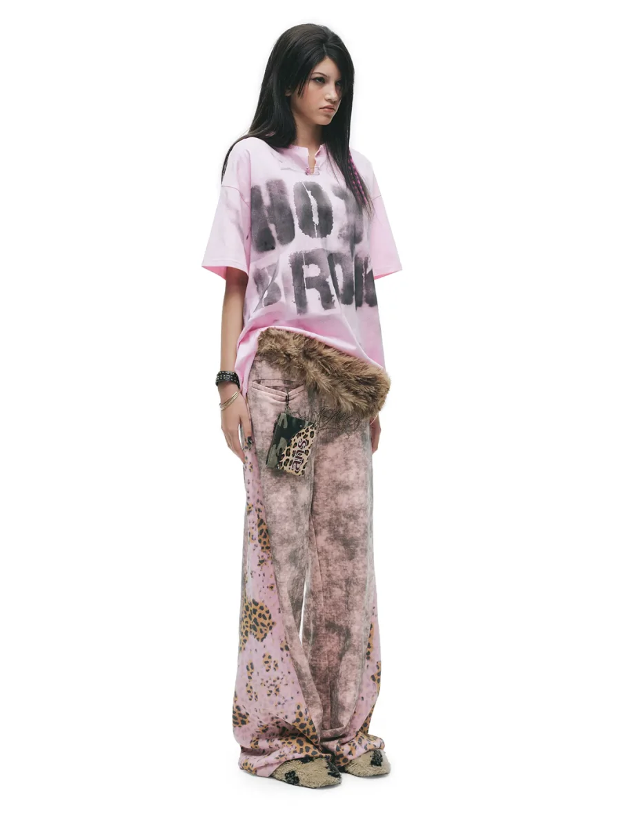 24ans online | Pink Brown Leopard Panel Sweatpants - 4