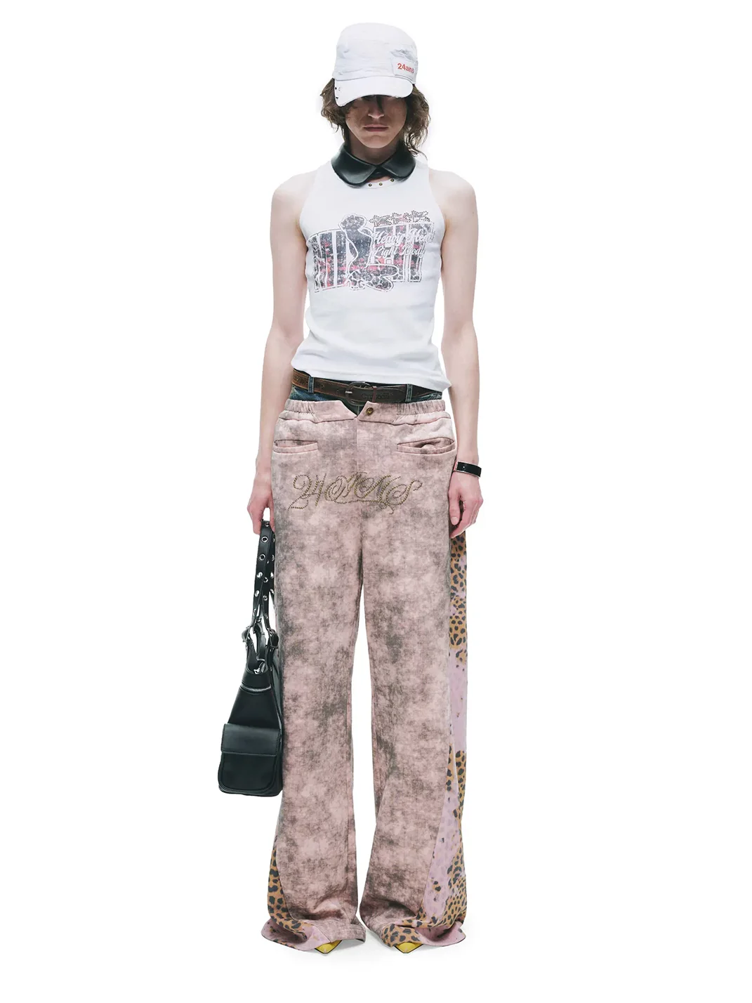 24ans online | Pink Brown Leopard Panel Sweatpants
