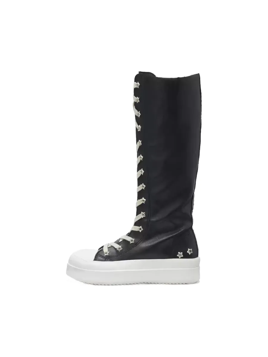 Gods plan | Women's Black Platform High-Top Boots with Star Details - 4