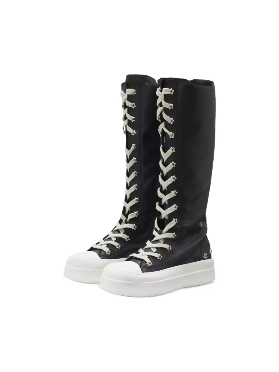 Gods plan | Women's Black Platform High-Top Boots with Star Details - 2