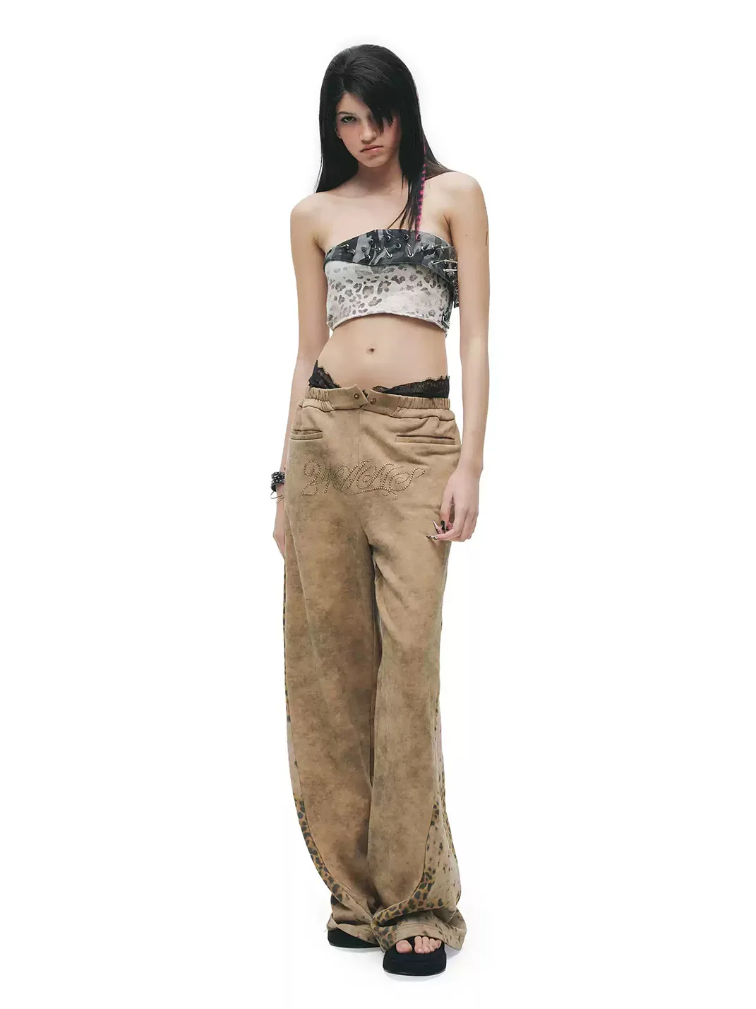24ans online | Pink Brown Leopard Panel Sweatpants