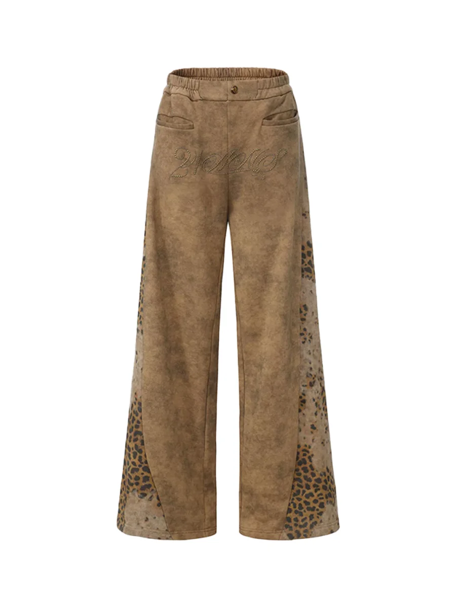 24ans online | Pink Brown Leopard Panel Sweatpants - 3