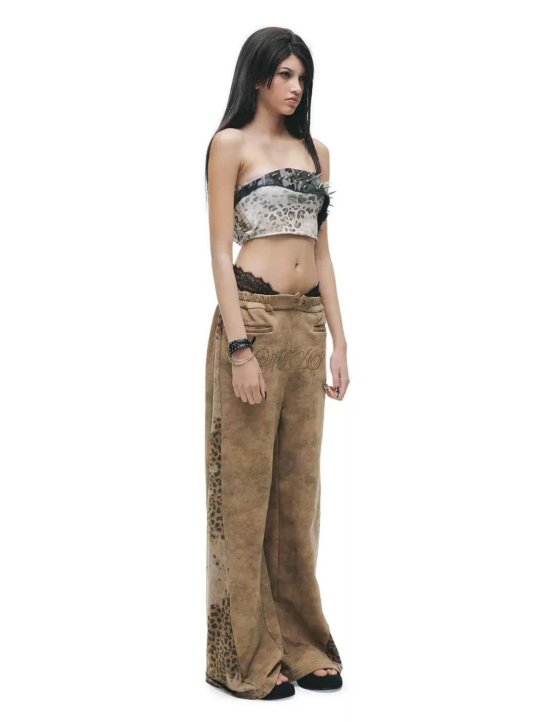 24ans online | Pink Brown Leopard Panel Sweatpants