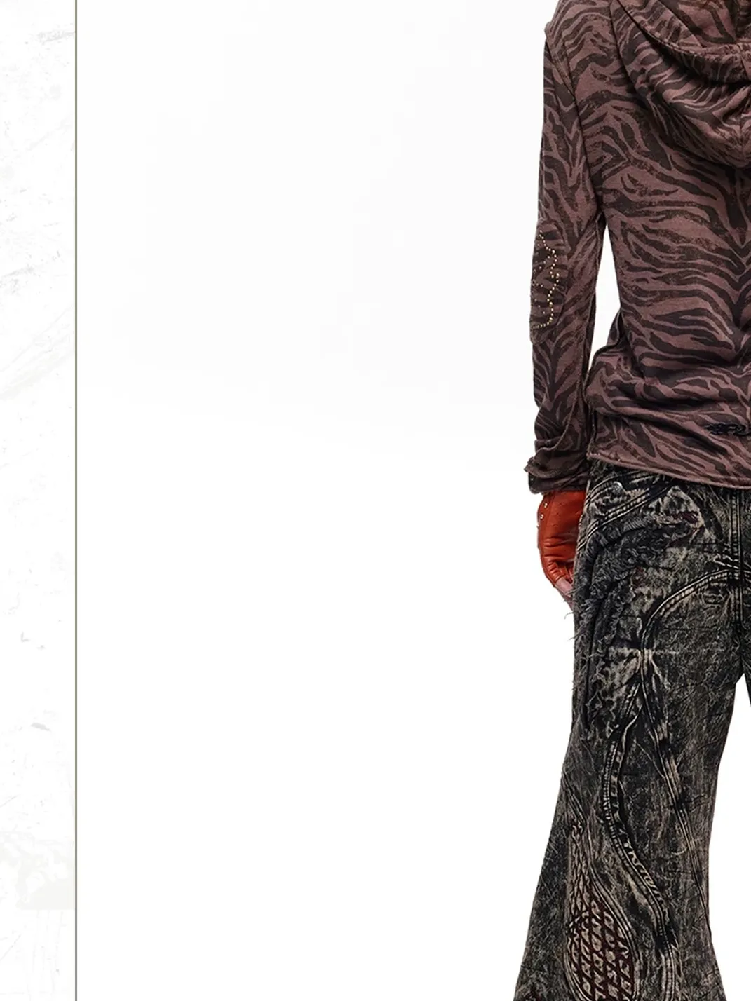 PERSONSOUL | Mottled Uneven Wash Red Black Jeans