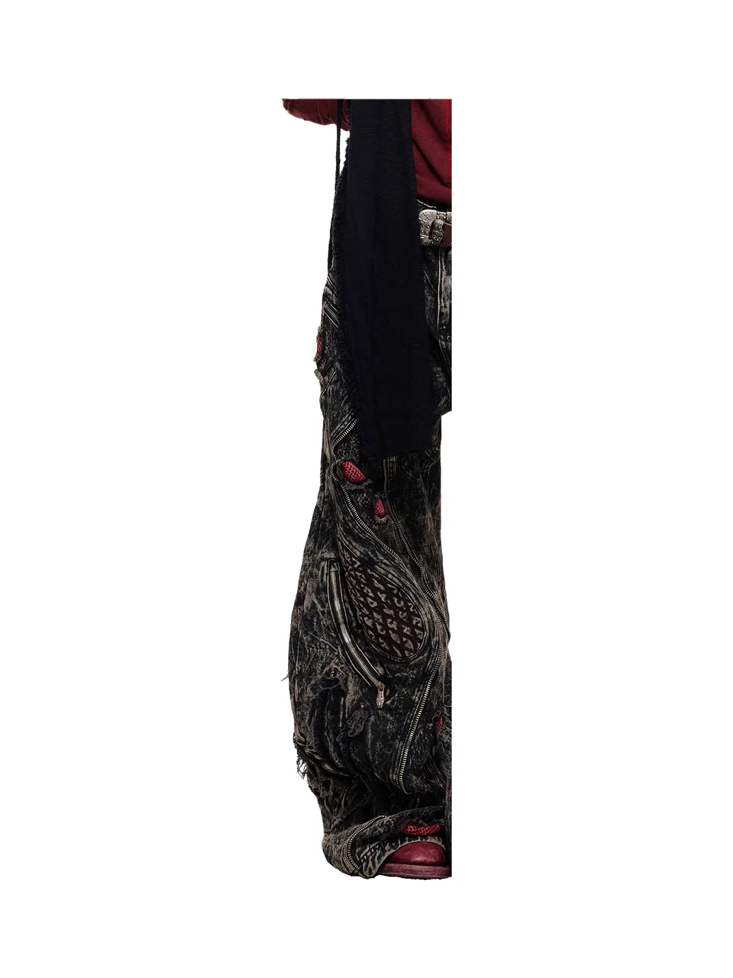 PERSONSOUL | Mottled Uneven Wash Red Black Jeans
