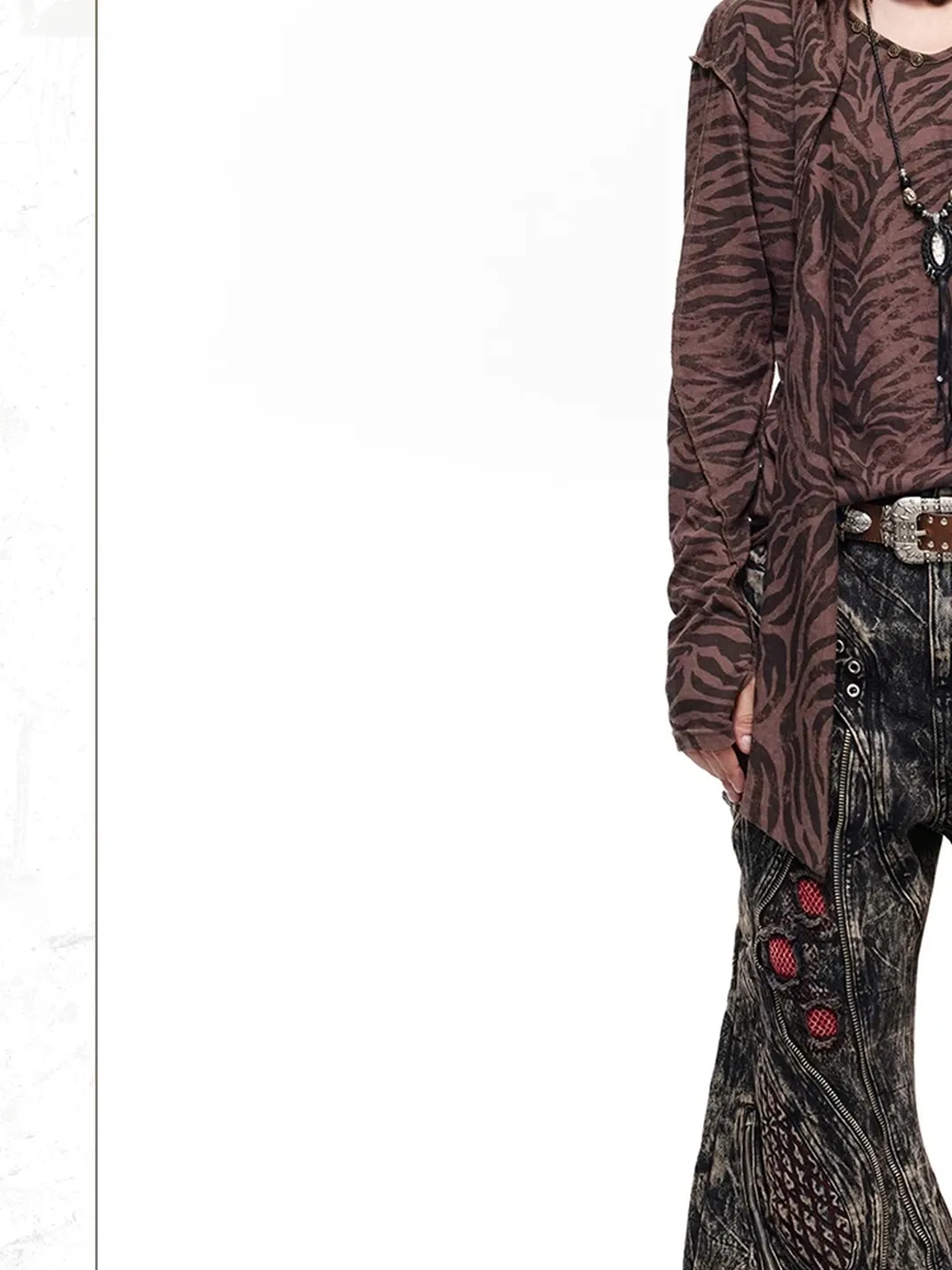 PERSONSOUL | Mottled Uneven Wash Red Black Jeans