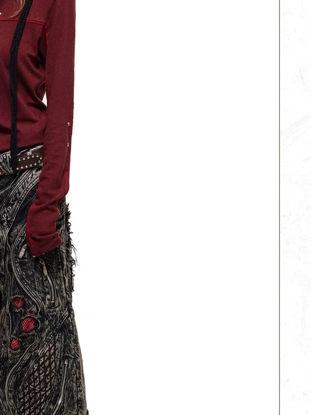 PERSONSOUL | Mottled Uneven Wash Red Black Jeans