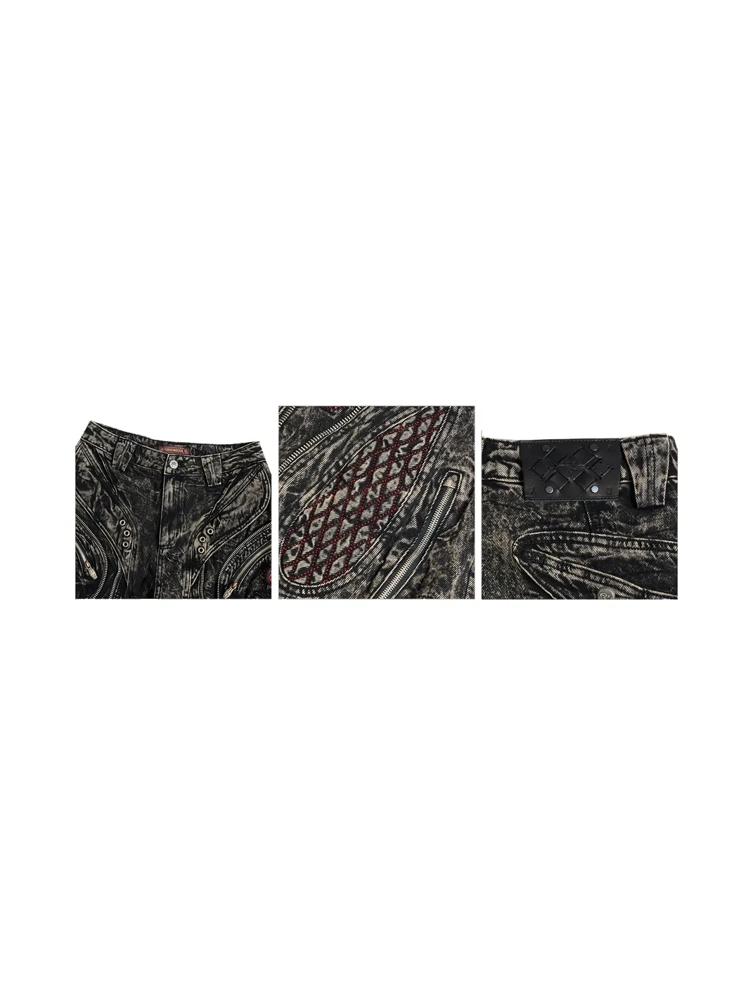 PERSONSOUL | Mottled Uneven Wash Red Black Jeans