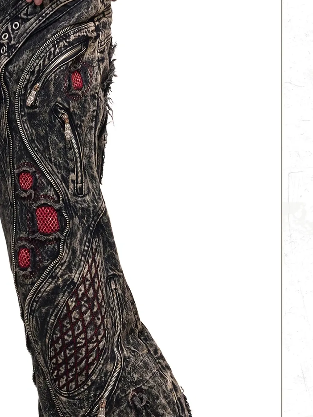 PERSONSOUL | Mottled Uneven Wash Red Black Jeans