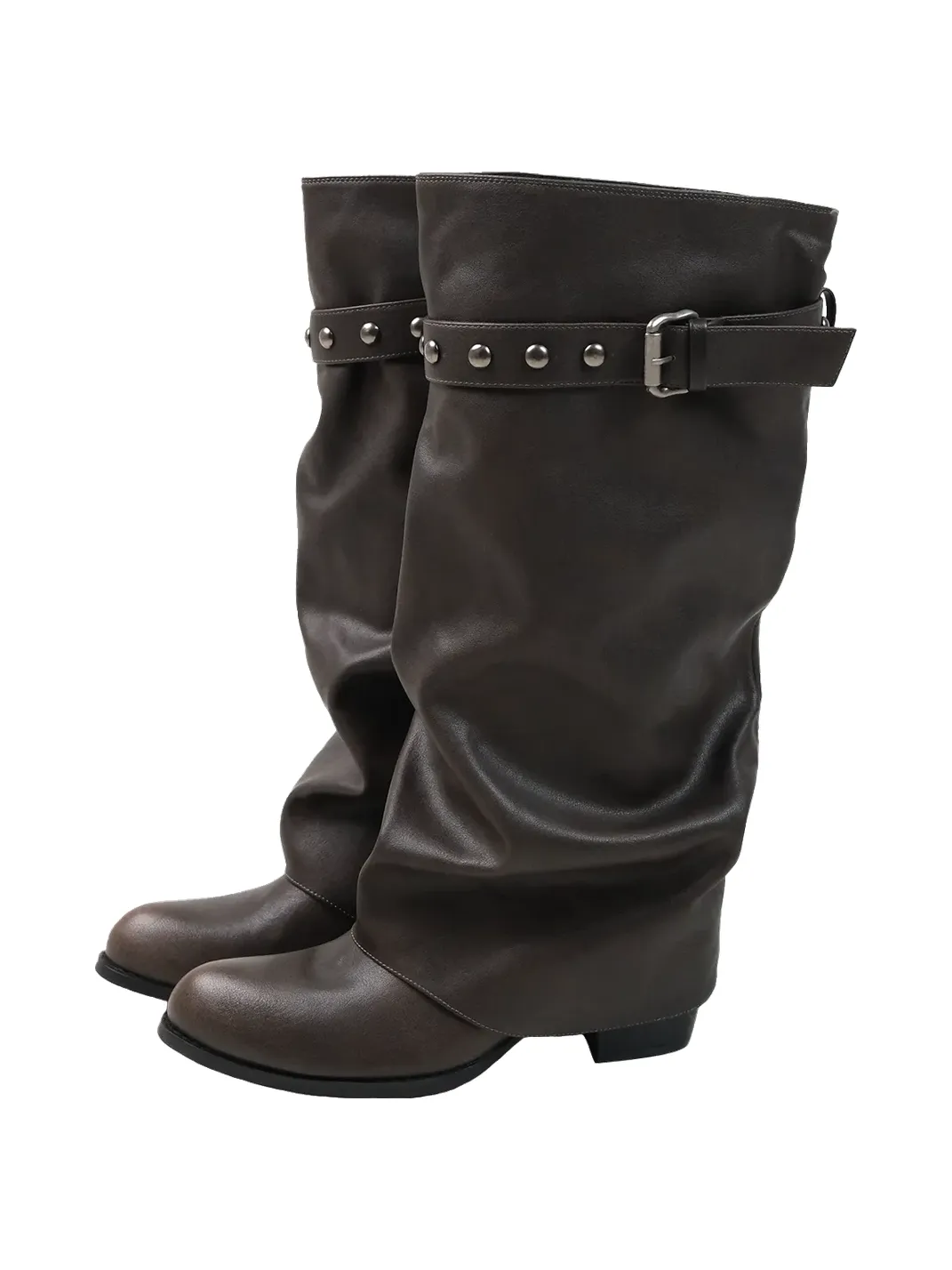 Mooreyu | Pointed Toe Slouchy Black Rivet Boots